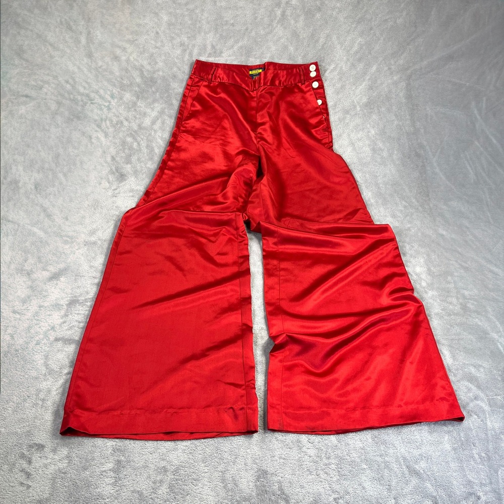 Y2K Ralph Lauren Rugby Wide Leg Pants 8 Red Silk Blend Statement Piece Side